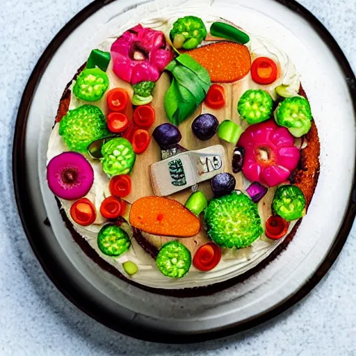 Image similar to photo of a cake with vegetables toppings