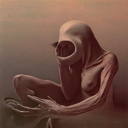 Image similar to birth, painted by zdzisław beksinski