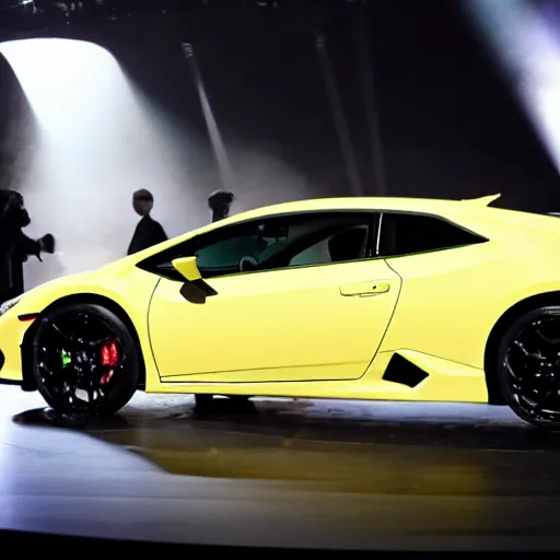 Image similar to a honda civic in the shape of lamborghini huracan car on stage - w 1 0 2 4