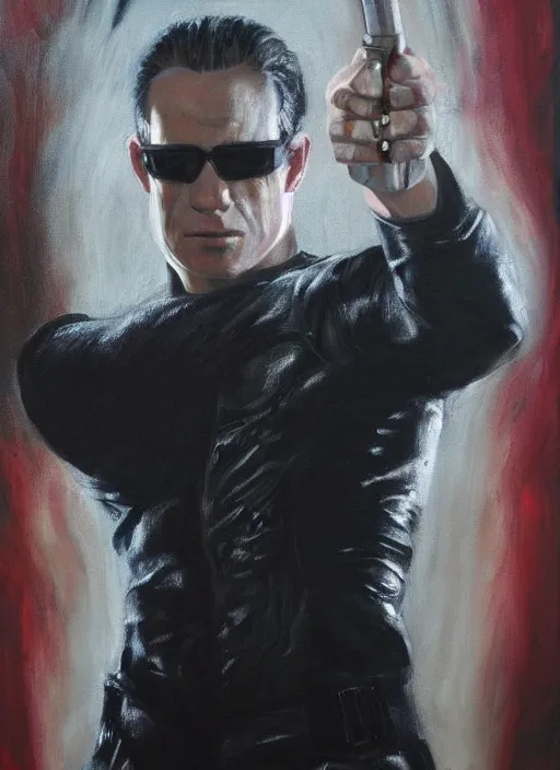 Prompt: Albert Wesker full body portrait, action! pose!, oil painting, surrounded by black tendrils