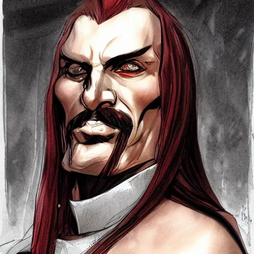 Prompt: a portrait of Vlad III as drawn by Stjepan Sejic, warm tones humor