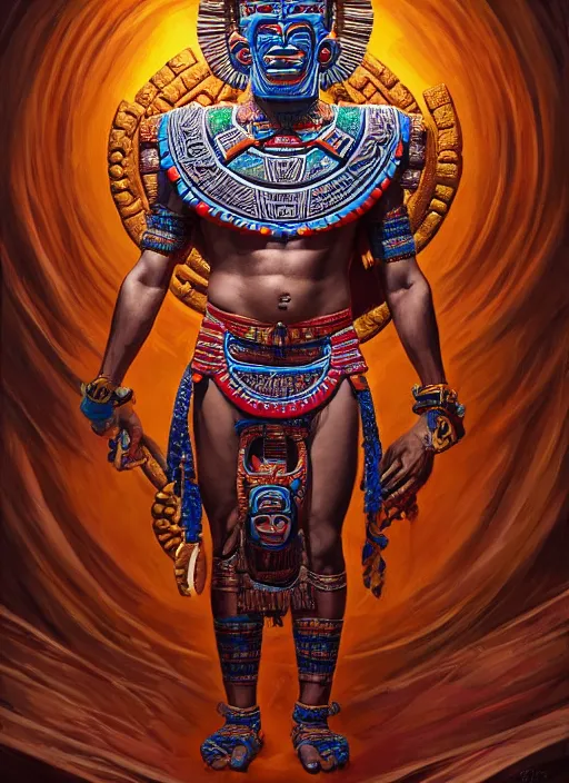 Image similar to photo of an aztec god in the style of stefan kostic, realistic, sharp focus, 8 k high definition, insanely detailed, intricate, elegant, art by stanley lau and artgerm