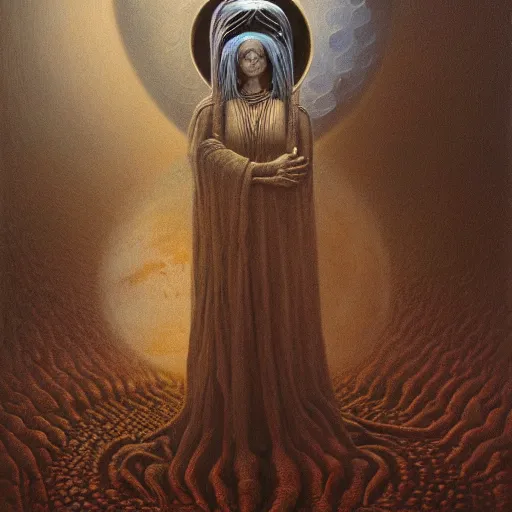 Prompt: the queen of the moon by zdzisław beksiński, dariusz zawadzki, jeffrey smith and h.r. giger, oil on canvas, 8k highly professionally detailed, trending on artstation