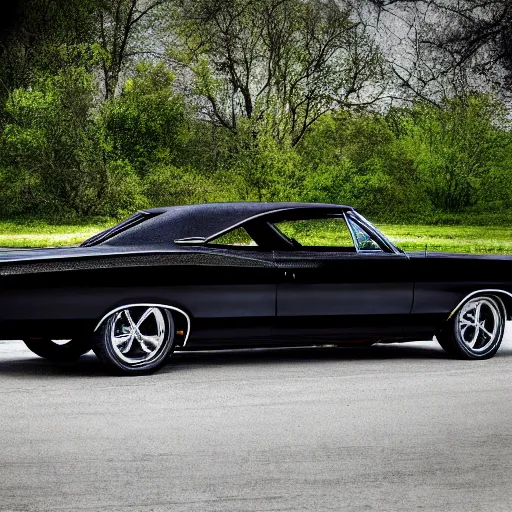 Image similar to black 1967 impala, highly detailed, very realistic, 8k photograph,