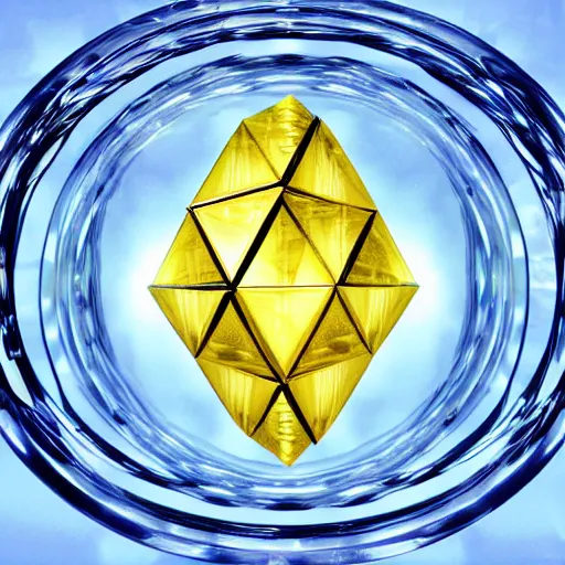 Prompt: a golden tesseract rotating in a crystal sphere, macro photography