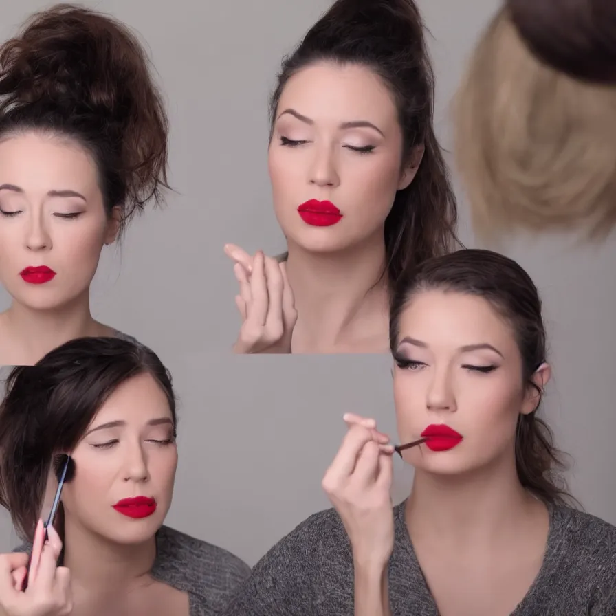 Image similar to a woman is having an existential crisis while applying makeup in a youtube video