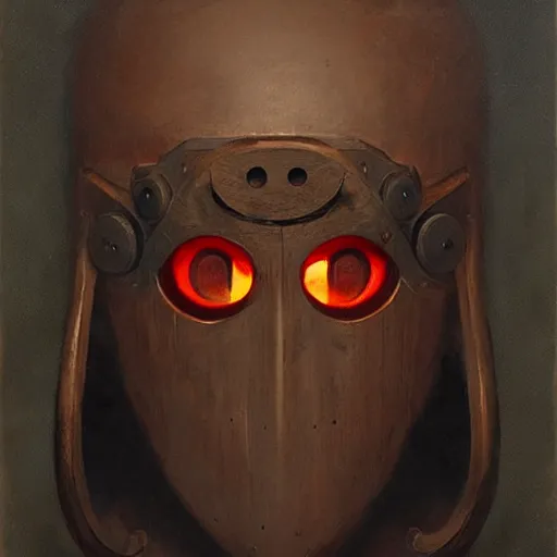 Image similar to wooden mask with four eye holes, symmetrical, oil painting, by Greg Rutkowski