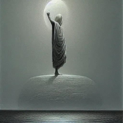 Image similar to god talking to his creation by zdzislaw beksinski