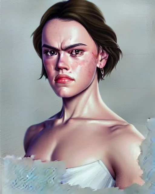 Image similar to portrait Daisy Ridley, cute-fine-face, pretty face, realistic shaded Perfect face, fine details. Anime. realistic shaded lighting by Ilya Kuvshino Giuseppe Dangelico Pino and Michael Garmash and Rob Rey, IAMAG premiere, aaaa achievement collection, elegant freckles, fabulous