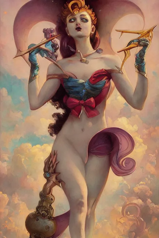 Image similar to Sailor Moon by Peter Mohrbacher in the style of Gaston Bussière, Art Nouveau