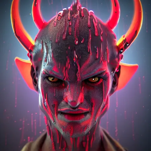 Prompt: demon, cartoon portrait made out of rain, realistic, highly detailed, neon, rendered in octane, unreal engine, beautiful, trending on artstation,