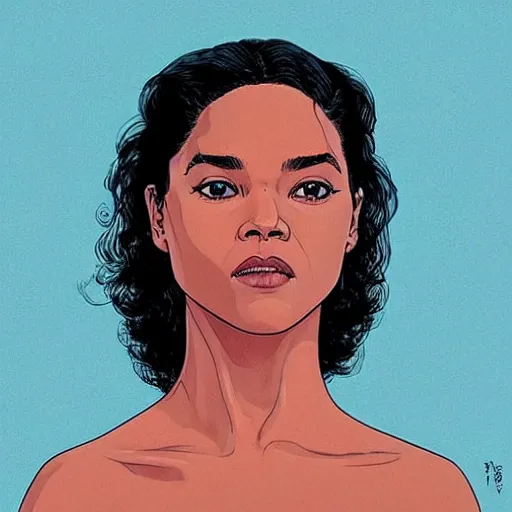 Image similar to “ tessa thompson retro minimalist portrait by jean giraud, moebius starwatcher comic, sharp, smooth face, 8 k ”