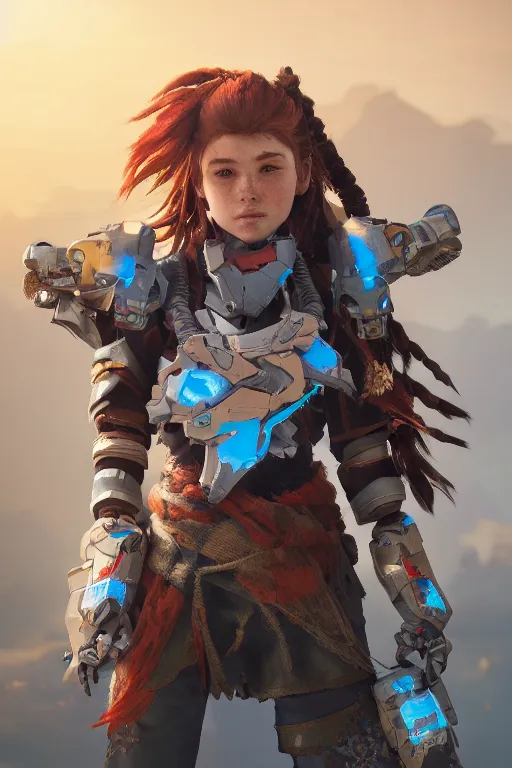 Image similar to combination suit armor aloy horizon forbidden west horizon zero dawn robot ninja mask helmet backpack tribal, aesthetic octane render, 8 k hd resolution, by ilya kuvshinov and cushart krentz and gilleard james radiating a glowing aura cgi rtx 2 0 2 2