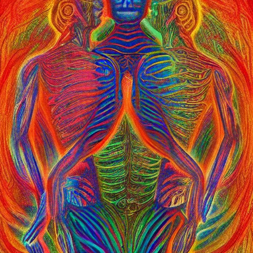 Image similar to dmt bodies. Mesh of human figures intertwined. earthen colors.