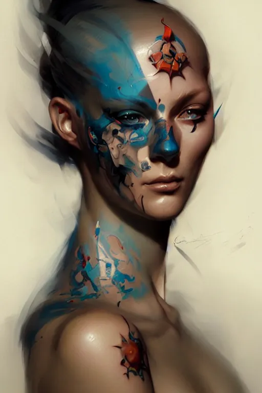 Prompt: facial tattoo design by peter mohrbacher and craig mullins and james jean