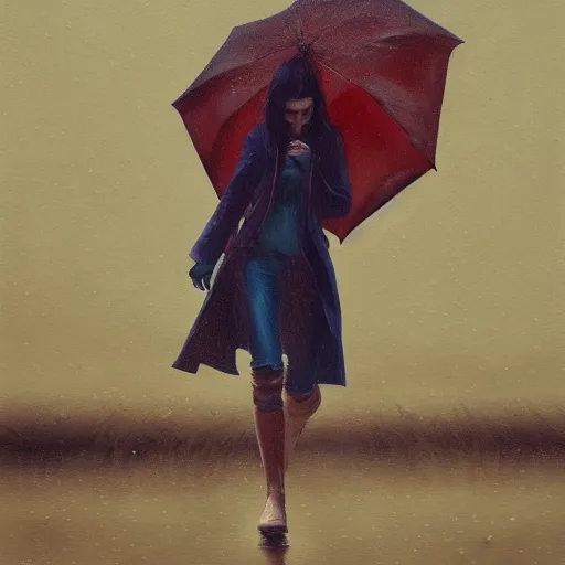 Image similar to a beautiful toned woman in rain, aesthetic, oil painting, pale colors, high detail, 8 k, wide angle, trending on artstation,