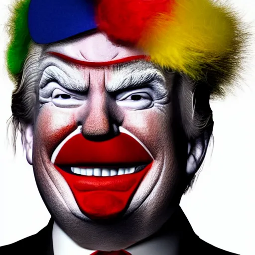 Prompt: donald trump dressed as a clown, photo, high details, 8k resolution