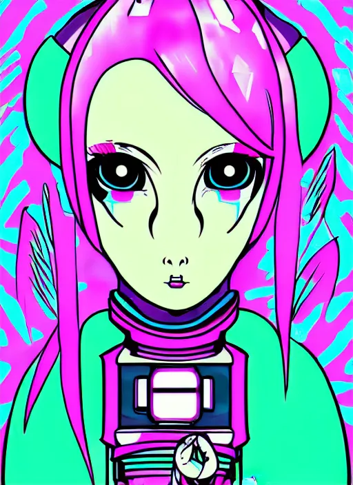 Prompt: portrait of robot girl like a harpy 2, cute, seapunk, anime, pop and vibrant colors