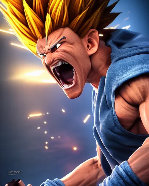 Image similar to 3 d high octane render, 8 k hyperrealism, unreal engine, photorealistic goku, portrait, dynamic lighting, photorealistic, unreal engine, octane, ultra detailed, detailed faces, hd quality, life like, high render, hd resolution