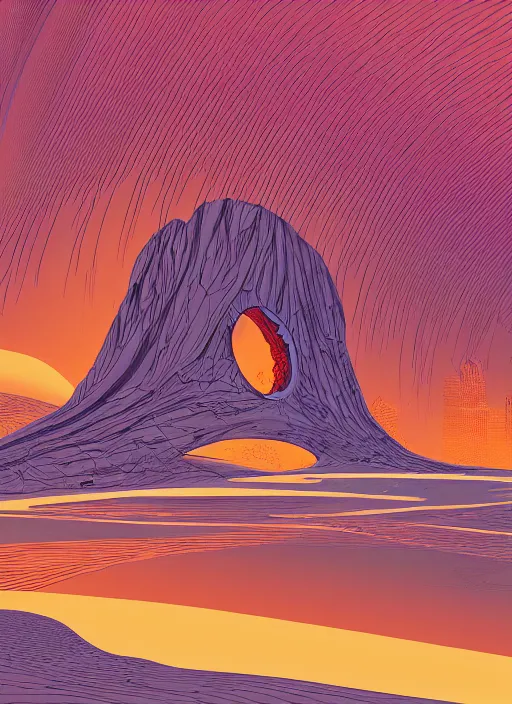 Prompt: a cartoon illustration of a desert with a large arch in the middle of it, digital art by kilian eng, polycount, generative art, bryce 7, digital illustration