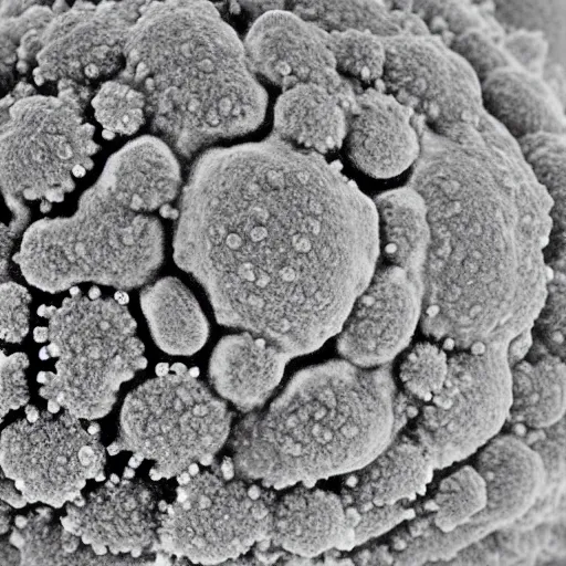Prompt: electron microscope image of a coronavirus