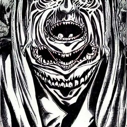 Image similar to full body portrait of villainous jester, dark, twisted, manga, comic, by junji ito. twisted. horror.