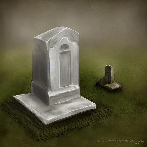 Image similar to a ghost visiting its own grave, digital art