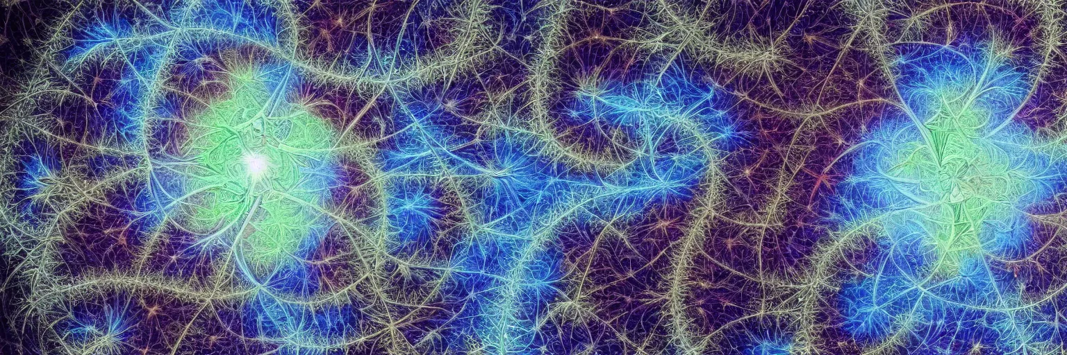 Prompt: a fractal being walking through the universe