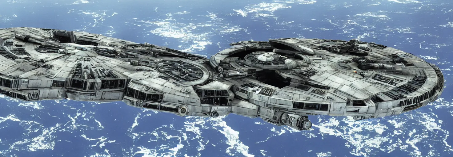 Image similar to star wars millenium falcon entering the death star gigantism