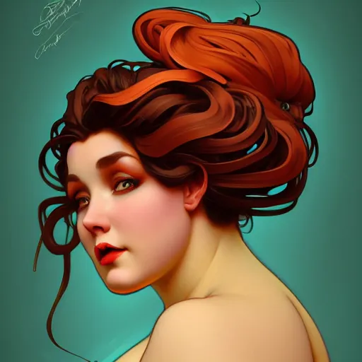 Image similar to curvy woman with a bundt cake face digital art, cinematic, concept art, 8k, painting, imaginefx, cgsociety, art nouveau, Alphonse Mucha, trending on artstation, medium shot, head shot