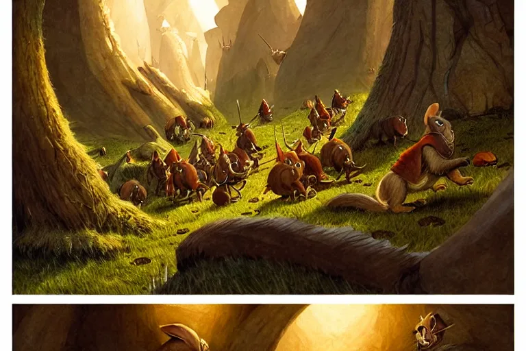 Prompt: an epic scene from redwall by brian jacques, detailed, fantasy concept art, cinematic lighting, beautiful