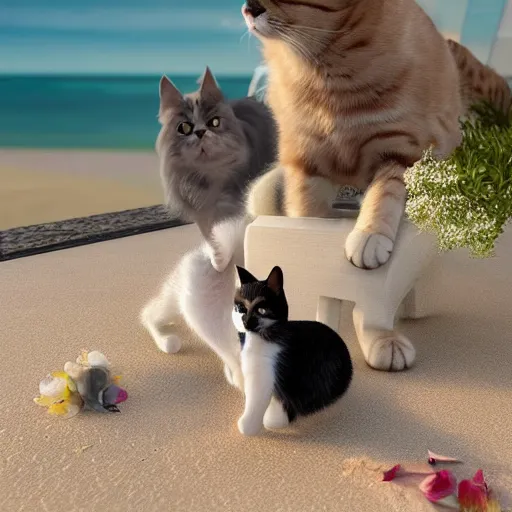 Image similar to a cat and dog getting married by the beach real life, hyper realistic, realistic, 4 k, 8 k uhd, intricate details, detailed, great detail