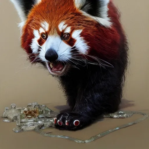 Image similar to red panda as a realistic scifi cyberpunk character, closeup portrait art by donato giancola and greg rutkowski, vintage retro scifi, realistic face, digital art, trending on artstation, symmetry!!!