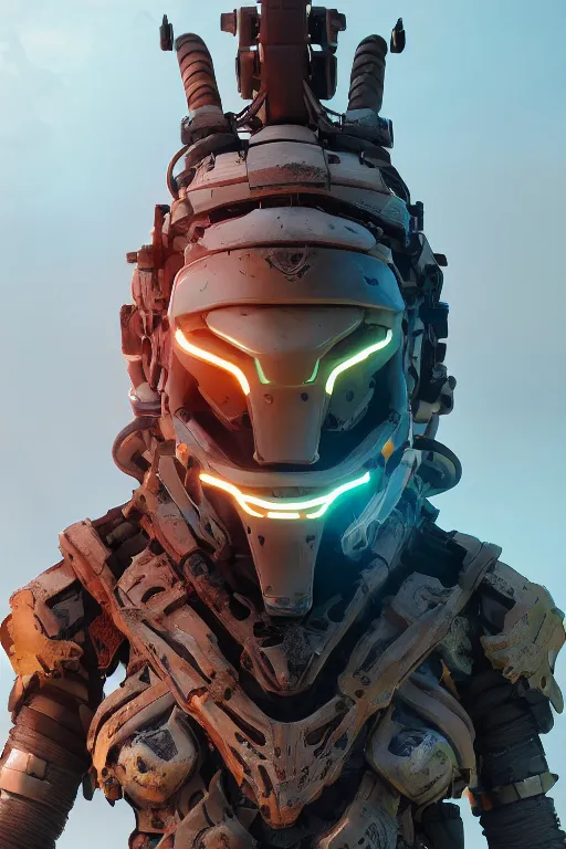 Image similar to combination suit armor aloy horizon forbidden west horizon zero dawn robot ninja mask helmet backpack tribal, aesthetic octane render, 8 k hd resolution, by ilya kuvshinov and cushart krentz and gilleard james radiating a glowing aura cgi rtx 2 0 2 2