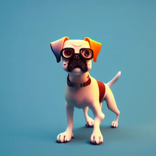 Prompt: A 3d render of 🐶, digital art, octane render, 8k resolution, character design, wes anderson color palette, film grain, unreal engin