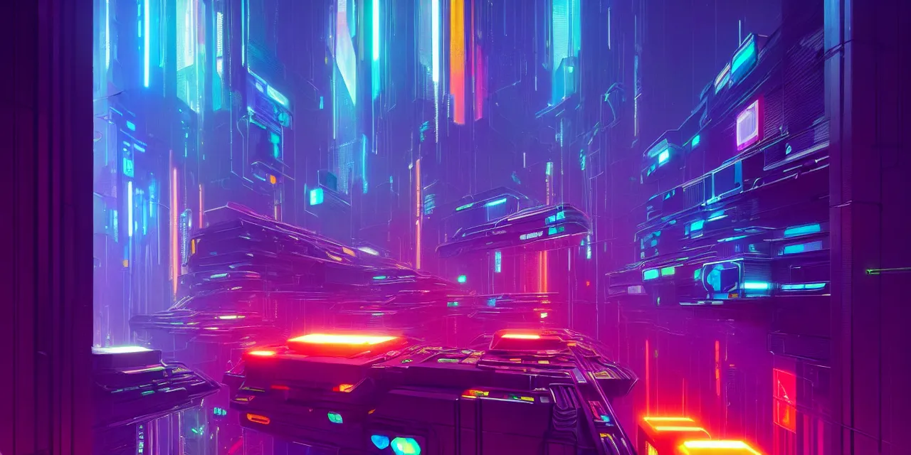 Image similar to a chain of cyberpunk colorful cubes locked and interconnected with glowing tubes, blockchain, symmetry, intricate, volumetric lighting, beautiful, rich deep colors masterpiece, sharp focus, ultra detailed, in the style of john harris