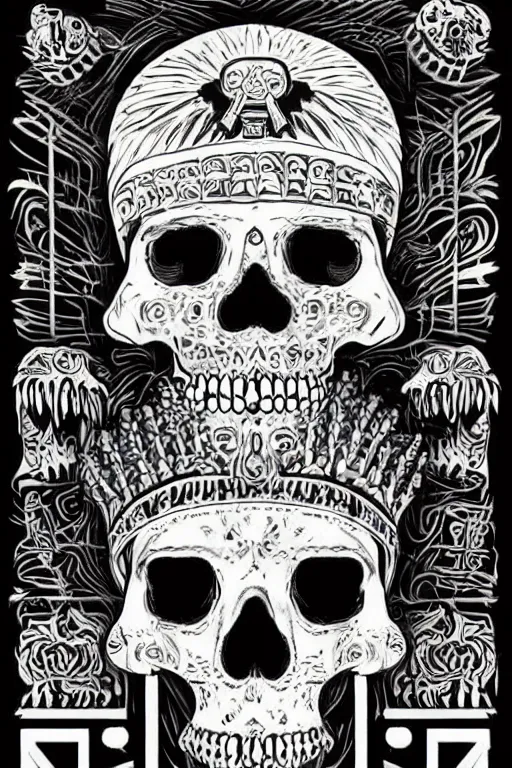 Image similar to aztec skull with a ((((((((((crown of hops)))))))))), acidwave!!!!!!!!!!!!!!!!!!!!!!!!!!!