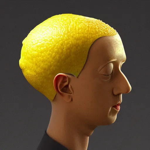 Image similar to a lemon in the shape of Mark Zuckerberg's head