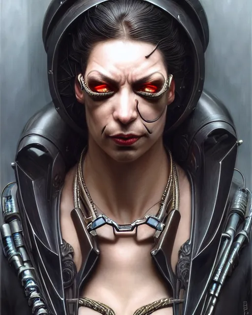 Image similar to front shot of a cyberpunk criminal mastermind character, intricate, elegant, highly detailed, centered, (((artstation, concept art, smooth, sharp focus, artgerm, Tomasz Alen Kopera, Peter Mohrbacher, donato giancola, Joseph Christian Leyendecker, WLOP, Boris Vallejo))), mugshot!!!!!, ugly!!!!!!, octane render, nvidia raytracing demo