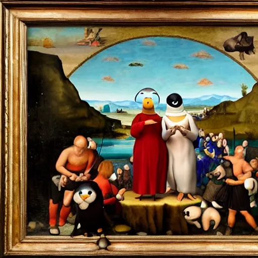 Prompt: A realistic renaissance painting of Pingu