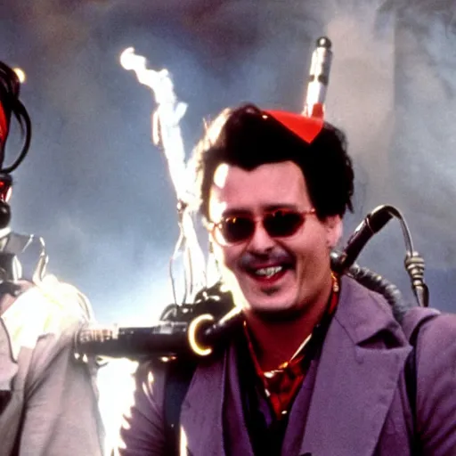 Image similar to Johnny Depp as a Ghostbuster in the movie Ghostbusters