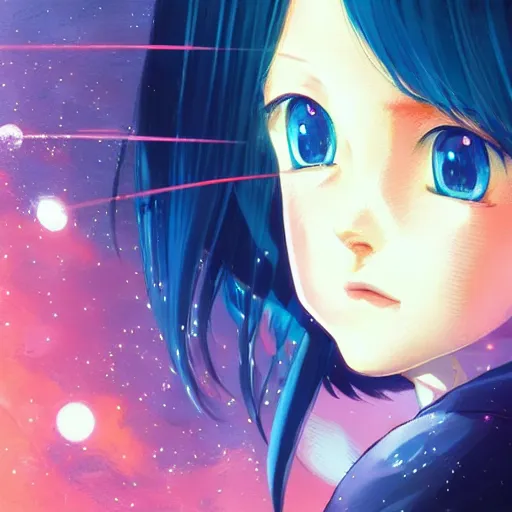 Image similar to A space girl with big and cute eyes, || VERY ANIME, fine-face, realistic shaded perfect face, fine details. Anime. realistic shaded lighting poster by Ilya Kuvshinov katsuhiro otomo ghost-in-the-shell, magali villeneuve, artgerm, Jeremy Lipkin and Michael Garmash, Rob Rey and Kentarõ Miura style, trending on art station