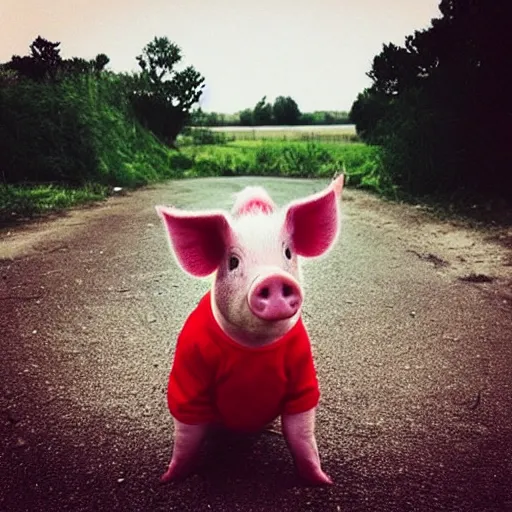 Prompt: “ pig in a red t - shirt ”
