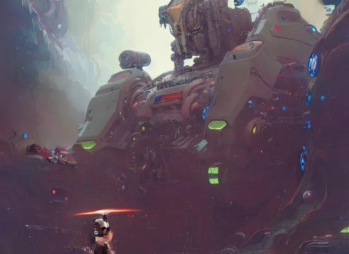 Prompt: giant mech robot an intergalactic warrior surrounded planets, streams of magical flow, visually stunning, luxurious, by james jean, jakub rebelka, tran nguyen, peter mohrbacher, yoann lossel, wadim kashin, trending on artstation, 8 k