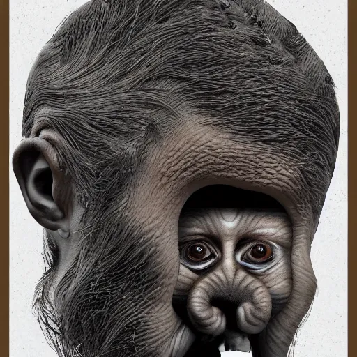 Image similar to human head with little monkeys inside it, digital art, hyper detailed