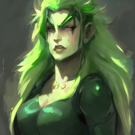 Image similar to green orc female, light green tone beautiful face by krenz cushart