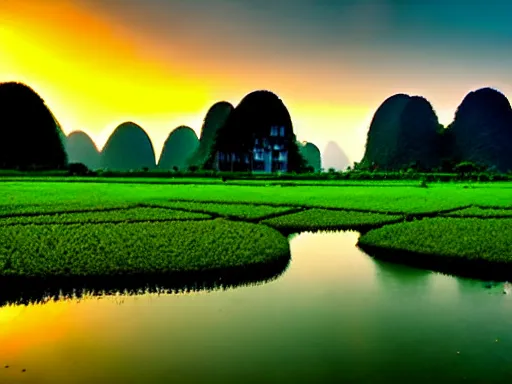 Image similar to vietnamese countryside at sunrise