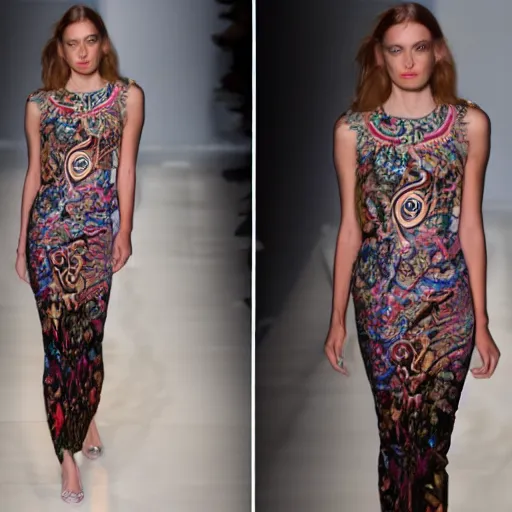 Image similar to Emilio Pucci dress, fashion model on runway, 8k,