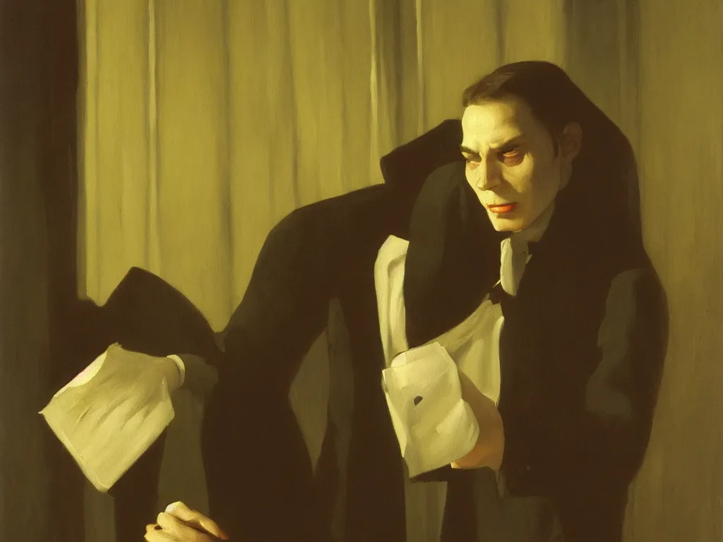 Prompt: a painting of a vampire by peter ilsted