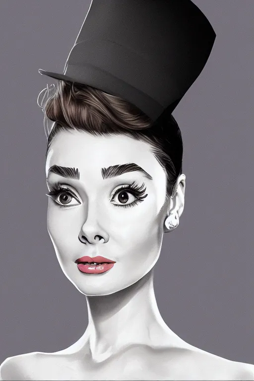 Prompt: Audrey Hepburn wearing a hat digital painting concept art highly detailed digital illustration by artgerm and WLOP